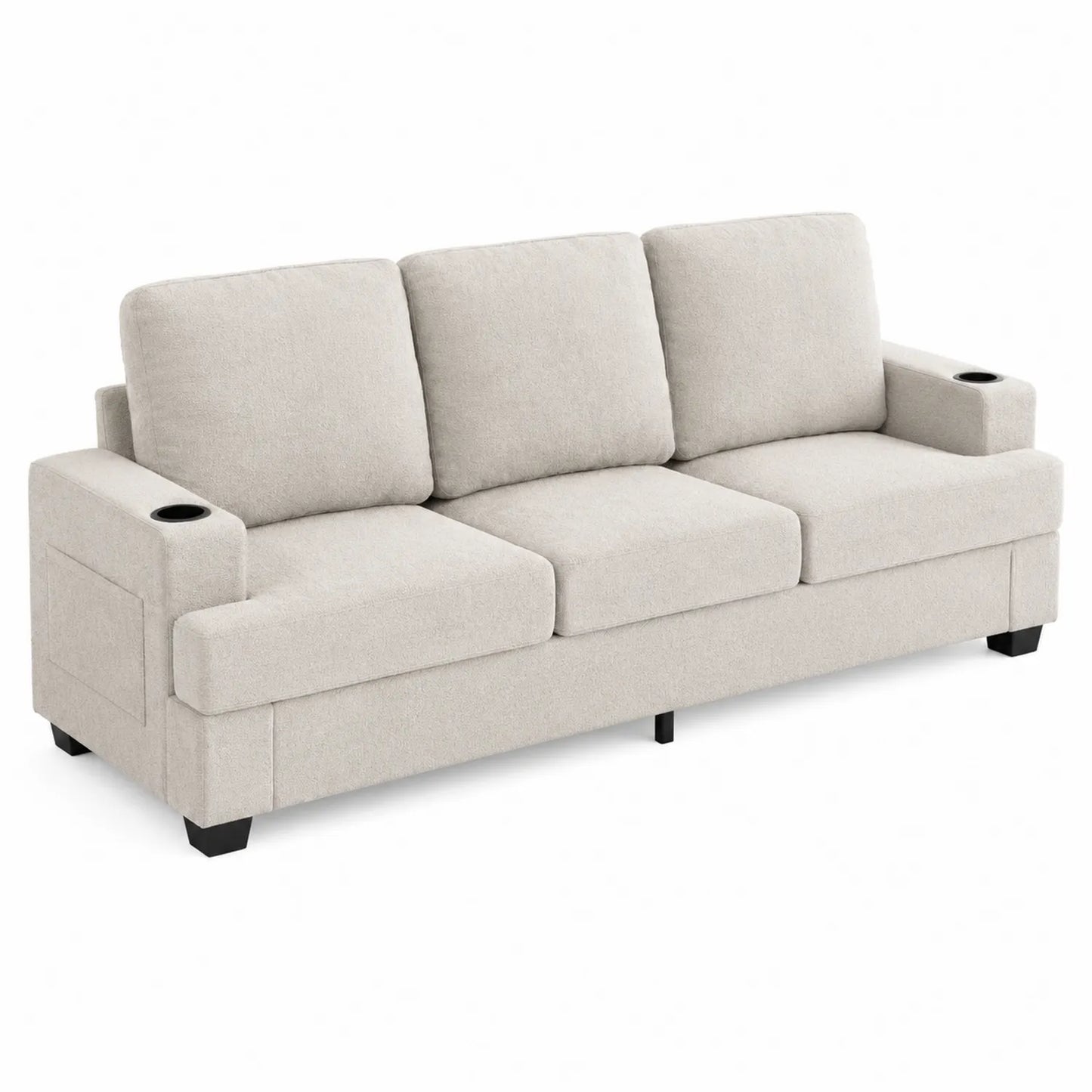 Sofa trzyosobowa z tkaniny poliestrowej beżowa 210 cm