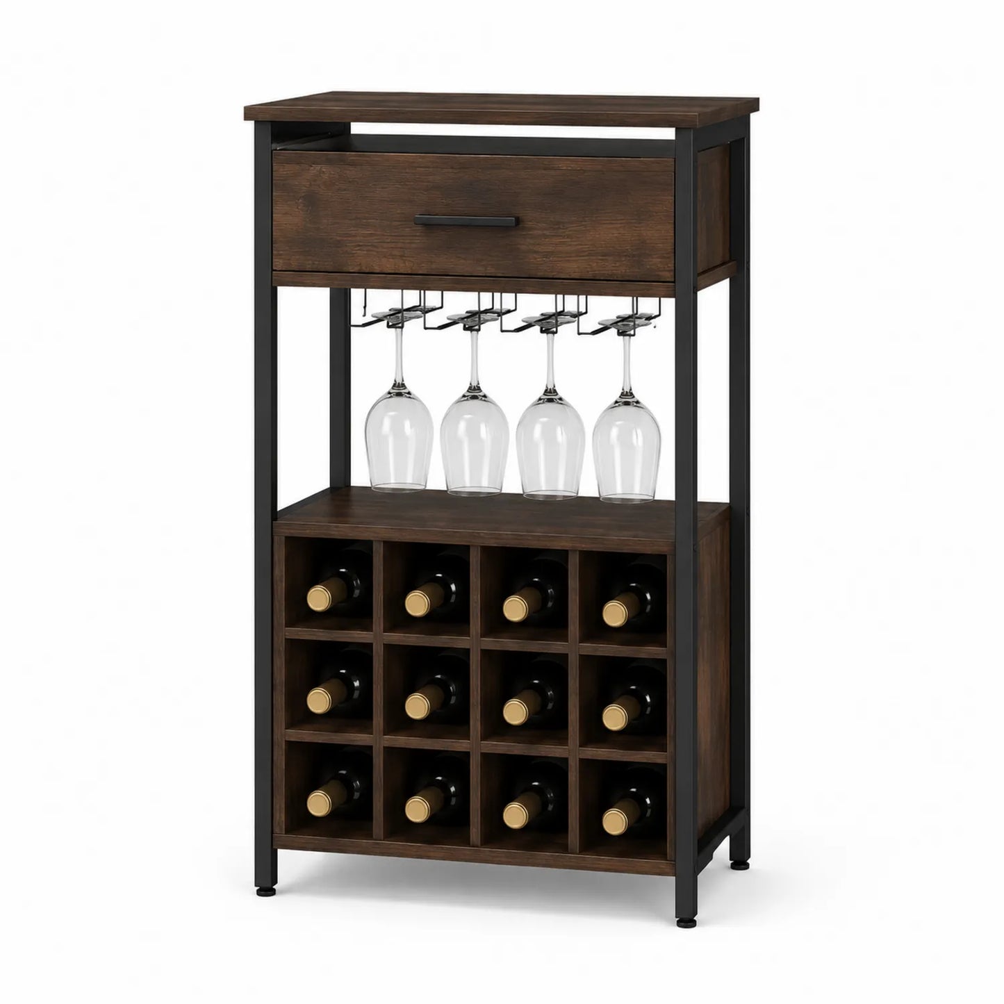 Drewniano-metalowy stojak na wino ciemnobrązowy 12 butelek