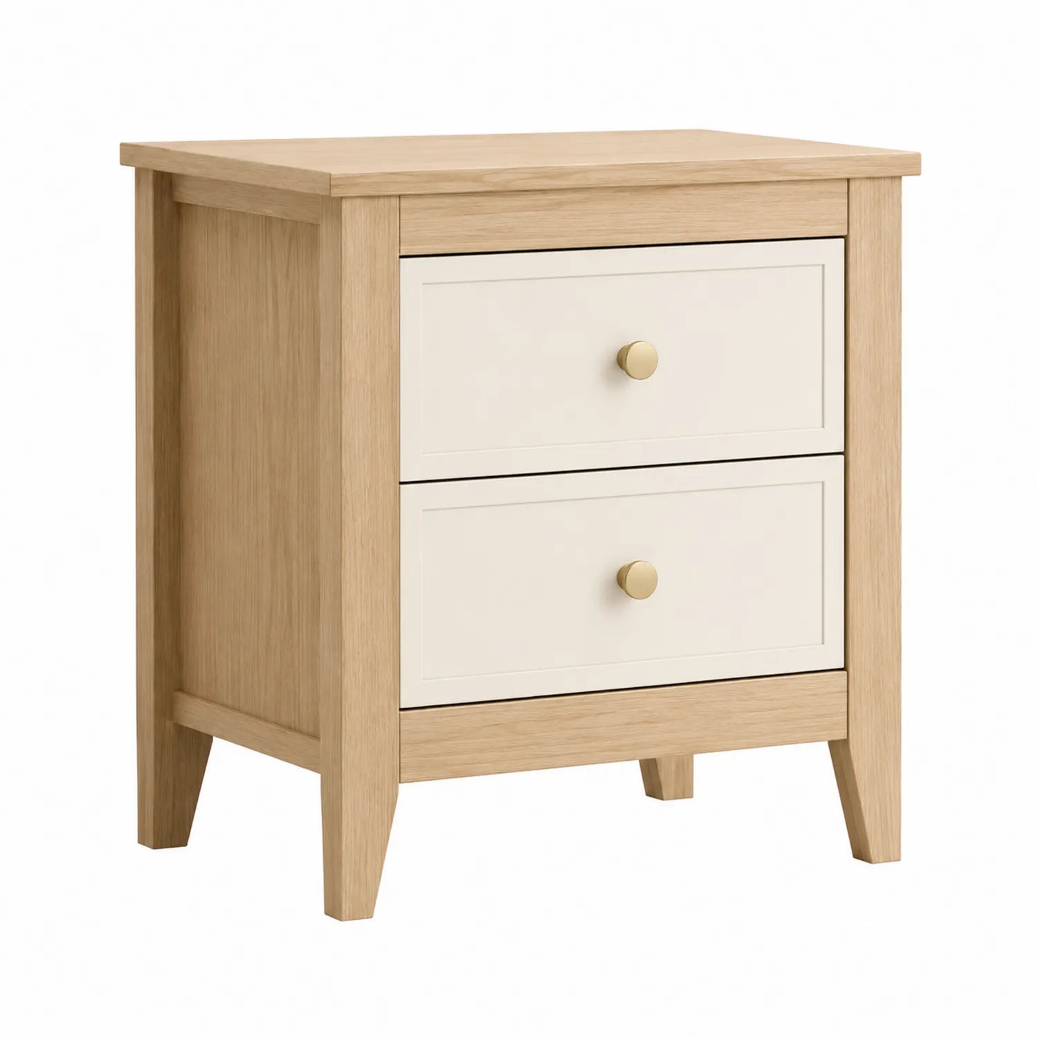 Drewniana szafka nocna z dwoma szufladami z litego dębu i MDF, 60 cm