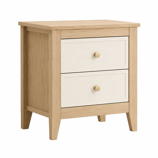 Drewniana szafka nocna z dwoma szufladami z litego dębu i MDF, 60 cm