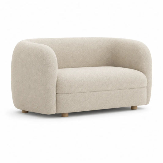 Beżowa sofa dwuosobowa z tkaniny, 140x70x80 cm