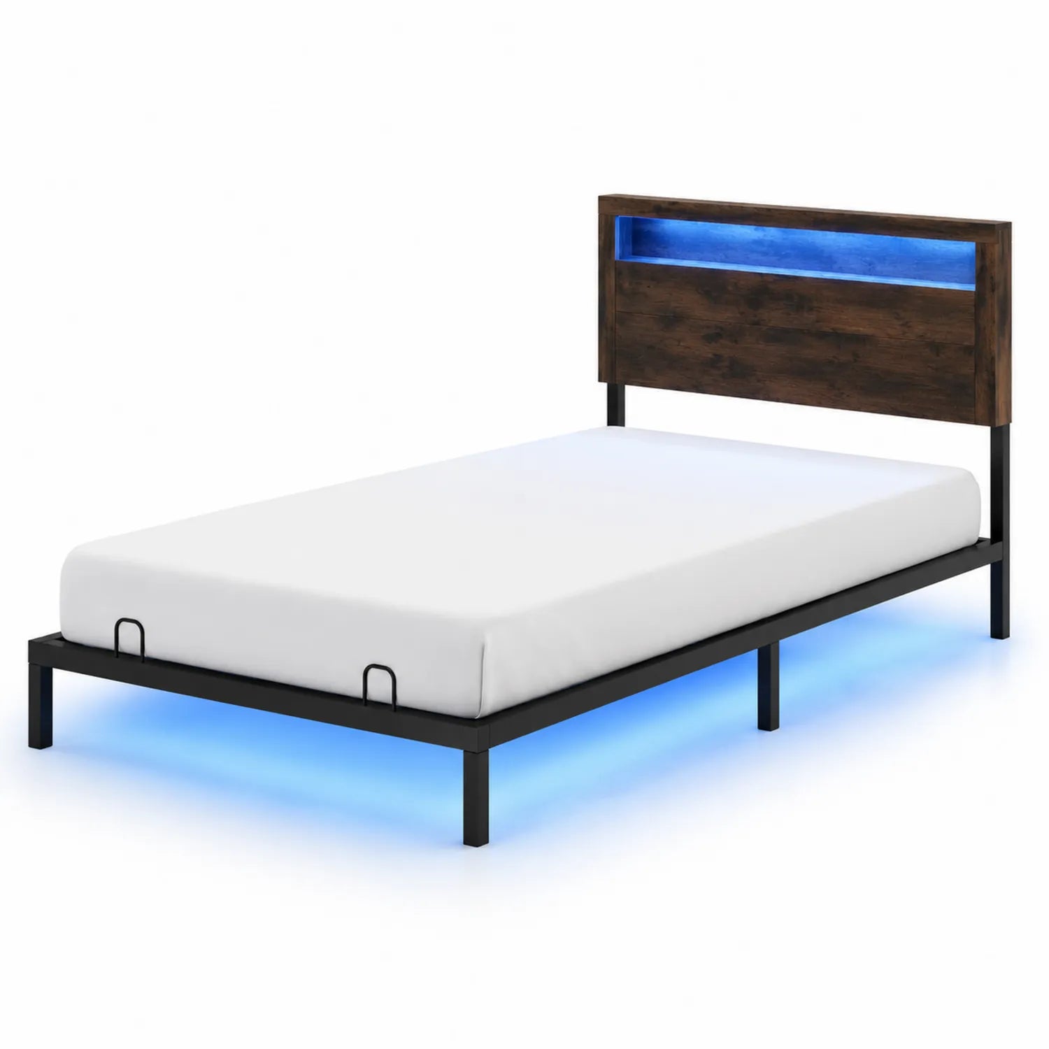 Metalowe łóżko z LED 200x100 cm brązowe i czarne
