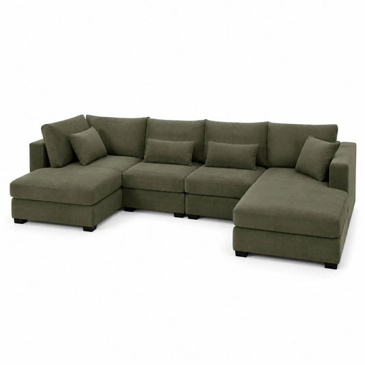 Modułowa sofa narożna z tkaniny sztruksowej oliwkowa
