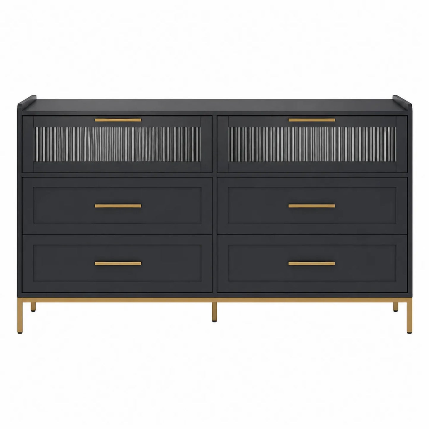 Komoda z sześcioma szufladami MDF metal Czarny i Złoty 140x40x85 cm