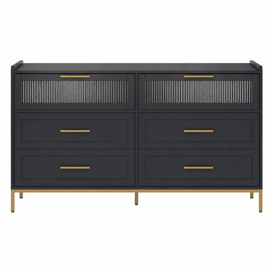 Komoda z sześcioma szufladami MDF metal Czarny i Złoty 140x40x85 cm