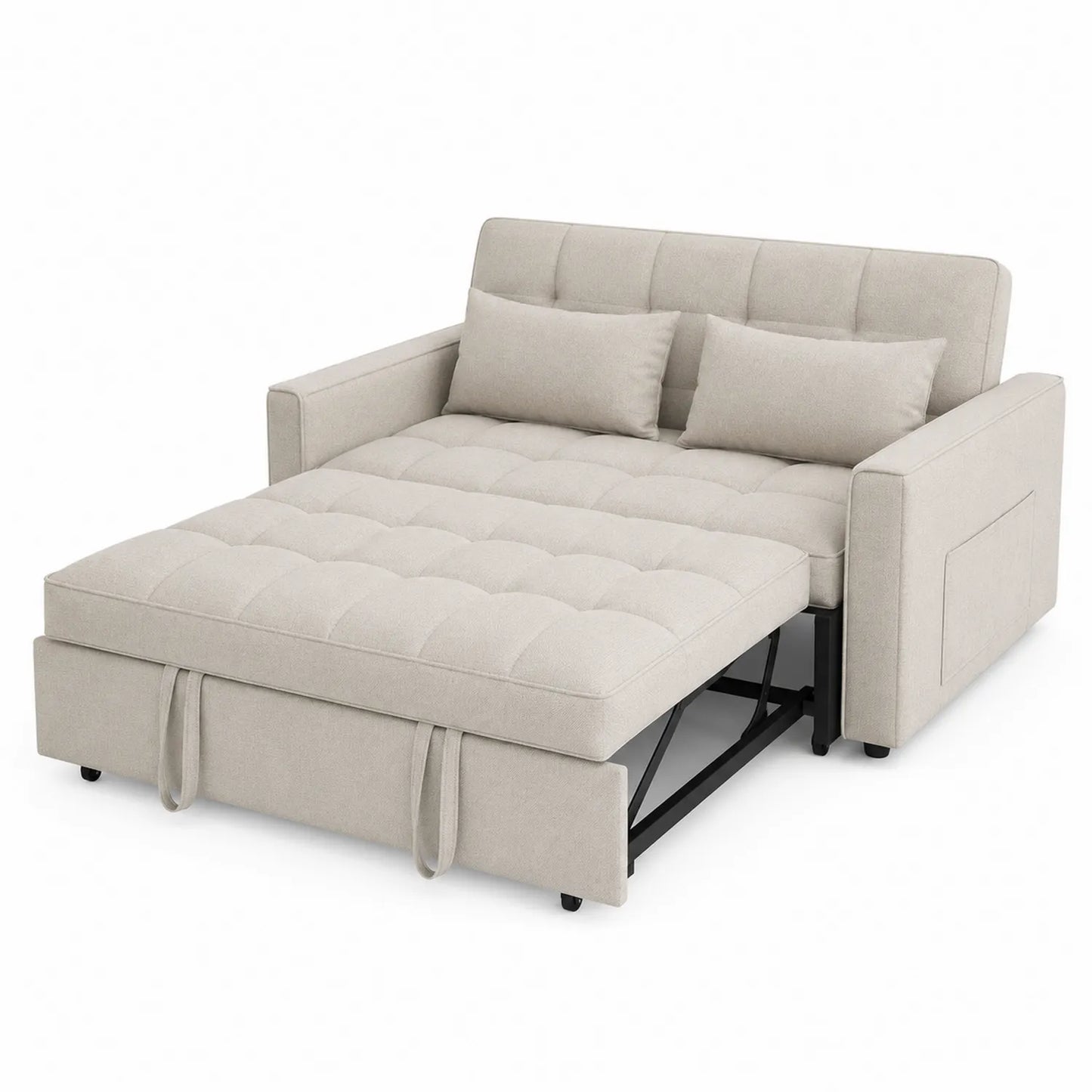 Sofa rozkładana dwuosobowa z tkaniny beżowa 200x150 cm
