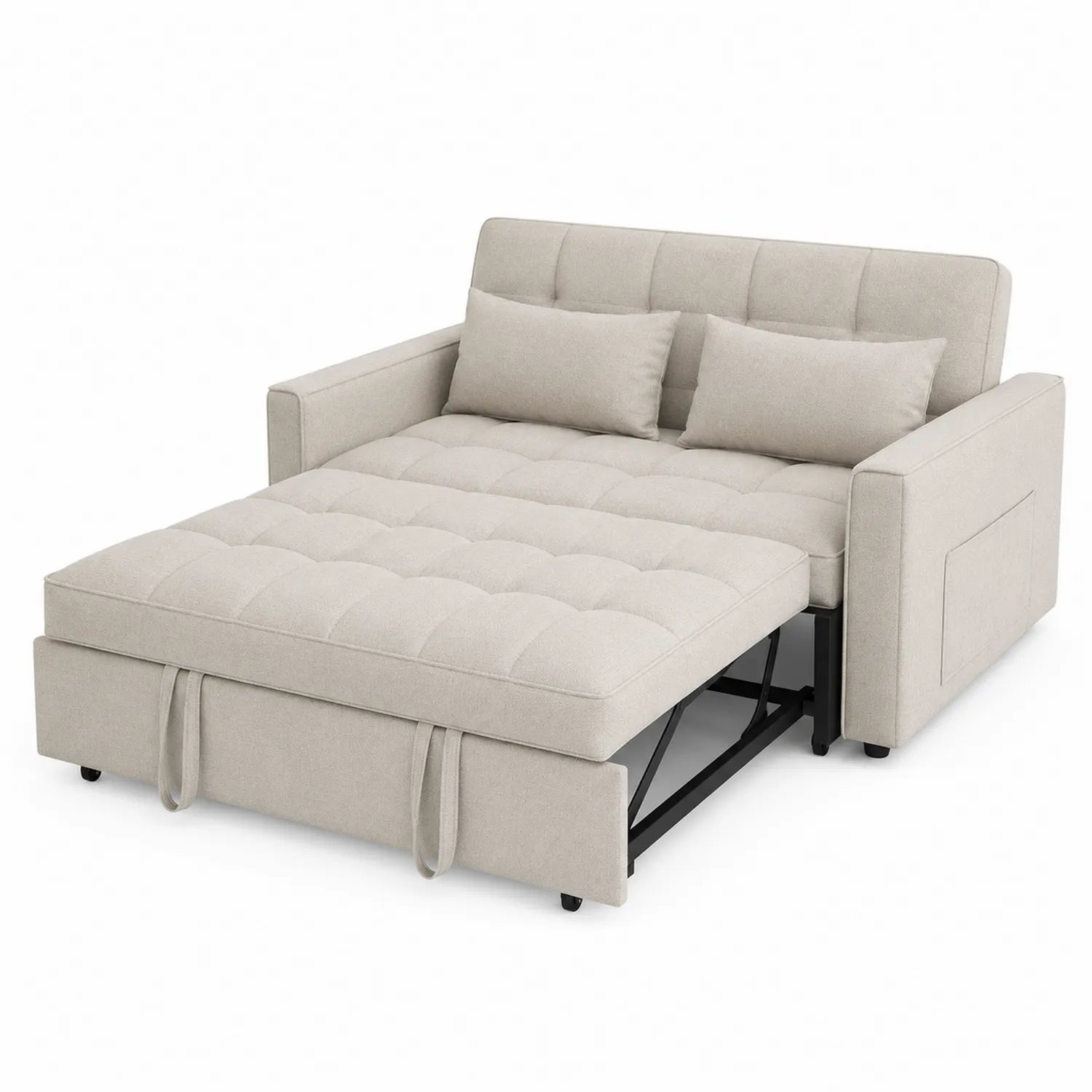 Sofa rozkładana dwuosobowa z tkaniny beżowa 200x150 cm