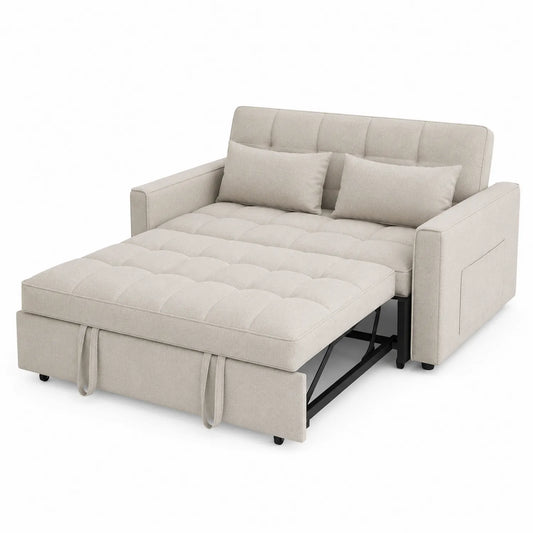 Sofa rozkładana dwuosobowa z tkaniny beżowa 200x150 cm