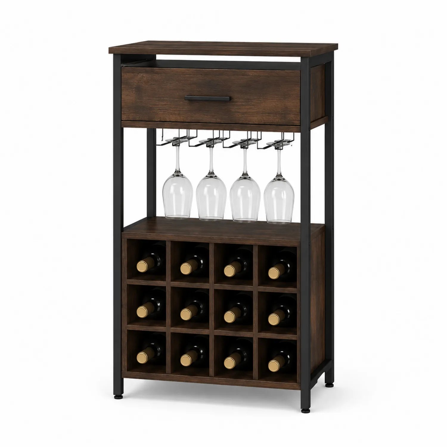 Drewniano-metalowy stojak na wino ciemnobrązowy 12 butelek