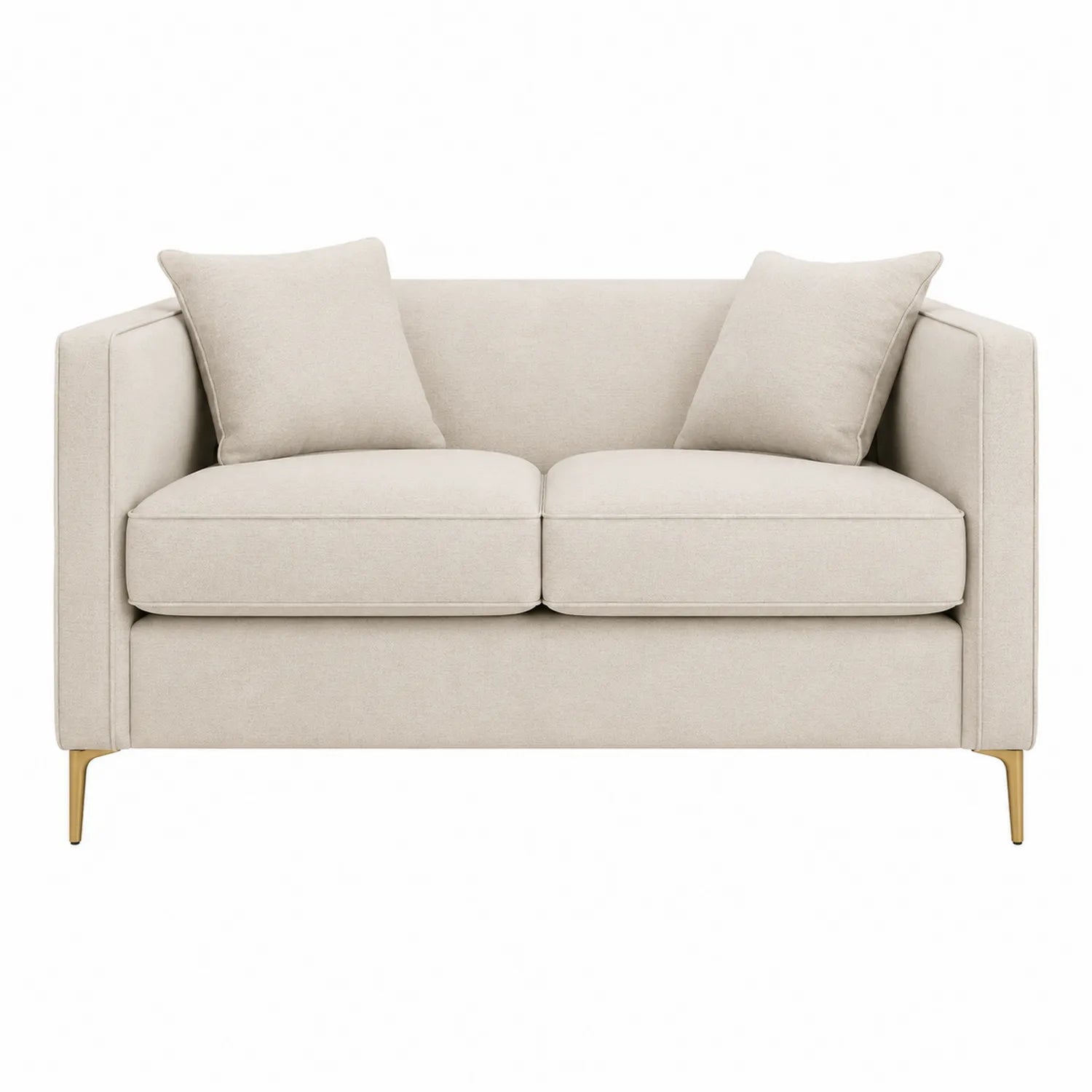 Sofa dwuosobowa z tkaniny lnianej z poduszkami beżowa