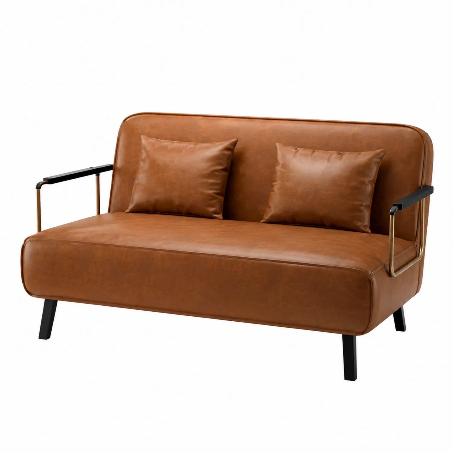 Dwuosobowa sofa z ekoskóry w kolorze brązowym