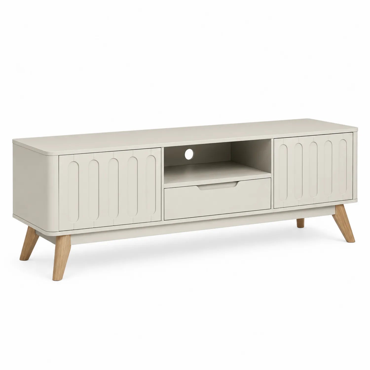 Szafka RTV prostokątna MDF z drewnianymi nogami 150x40x50 cm