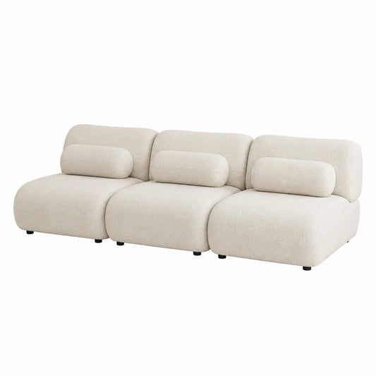 Modułowa sofa z tkaniny Boucle, 3-osobowa, kremowa