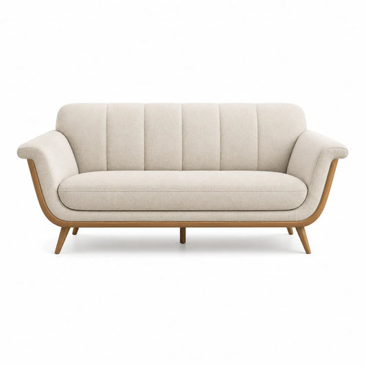 Sofa trzyosobowa tkanina lniana beżowa 220cm